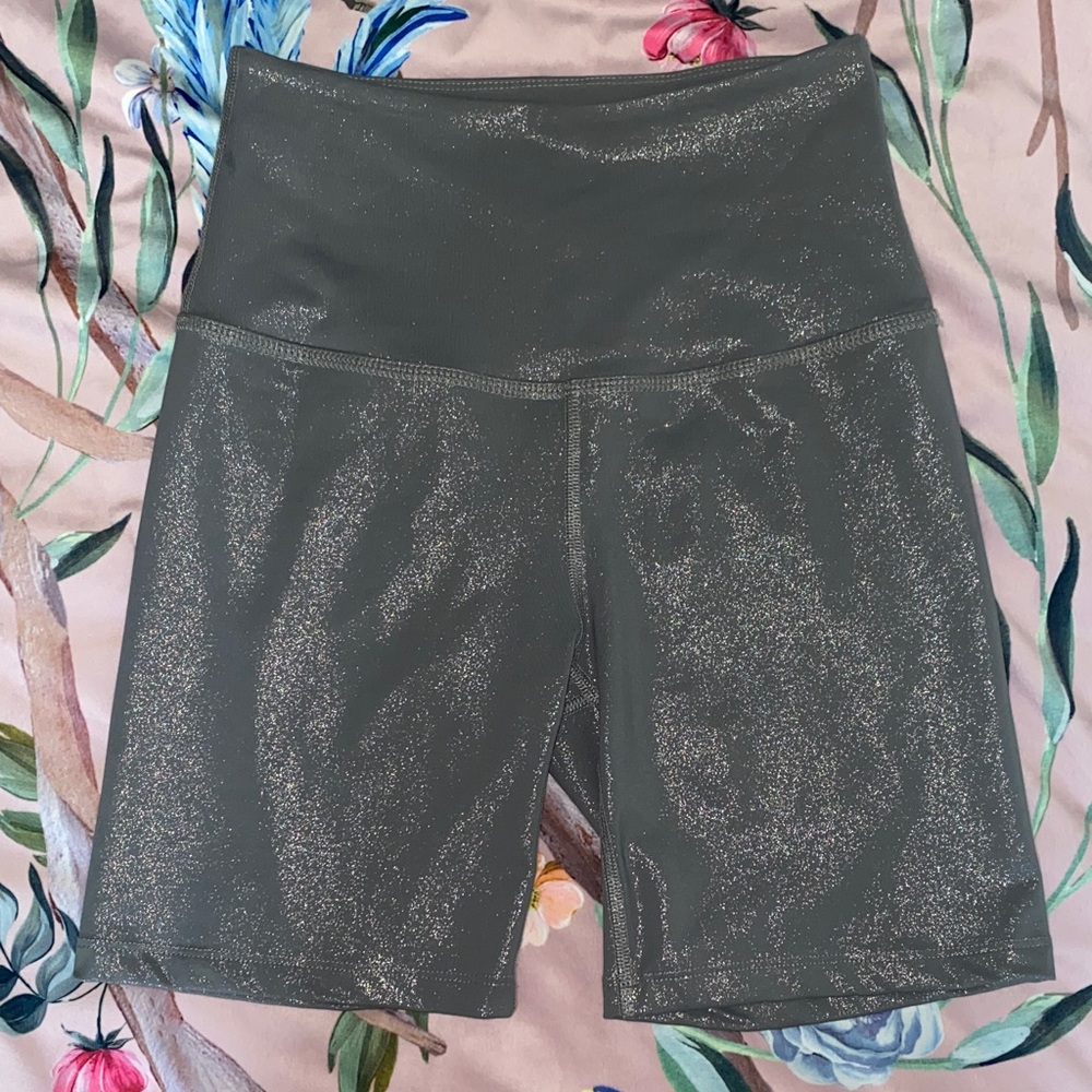 Beyond Yoga Twinkle Silver Bike Shorts